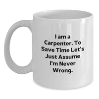 Load image into Gallery viewer, Funny Carpenter Quotes Gifts from Men to Friends on Mother's Day White Coffee Mug - I'm Never Wrong Ceramic Mug 11oz or 15oz Capacity - Main