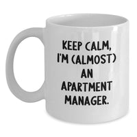 Load image into Gallery viewer, Funny Apartment Manager Gifts from Family to New Grad - Gifts for Apartment Manager, White Coffee Mug with Keep Calm, I'm (almost) An Apartment Manager. Quote - Main