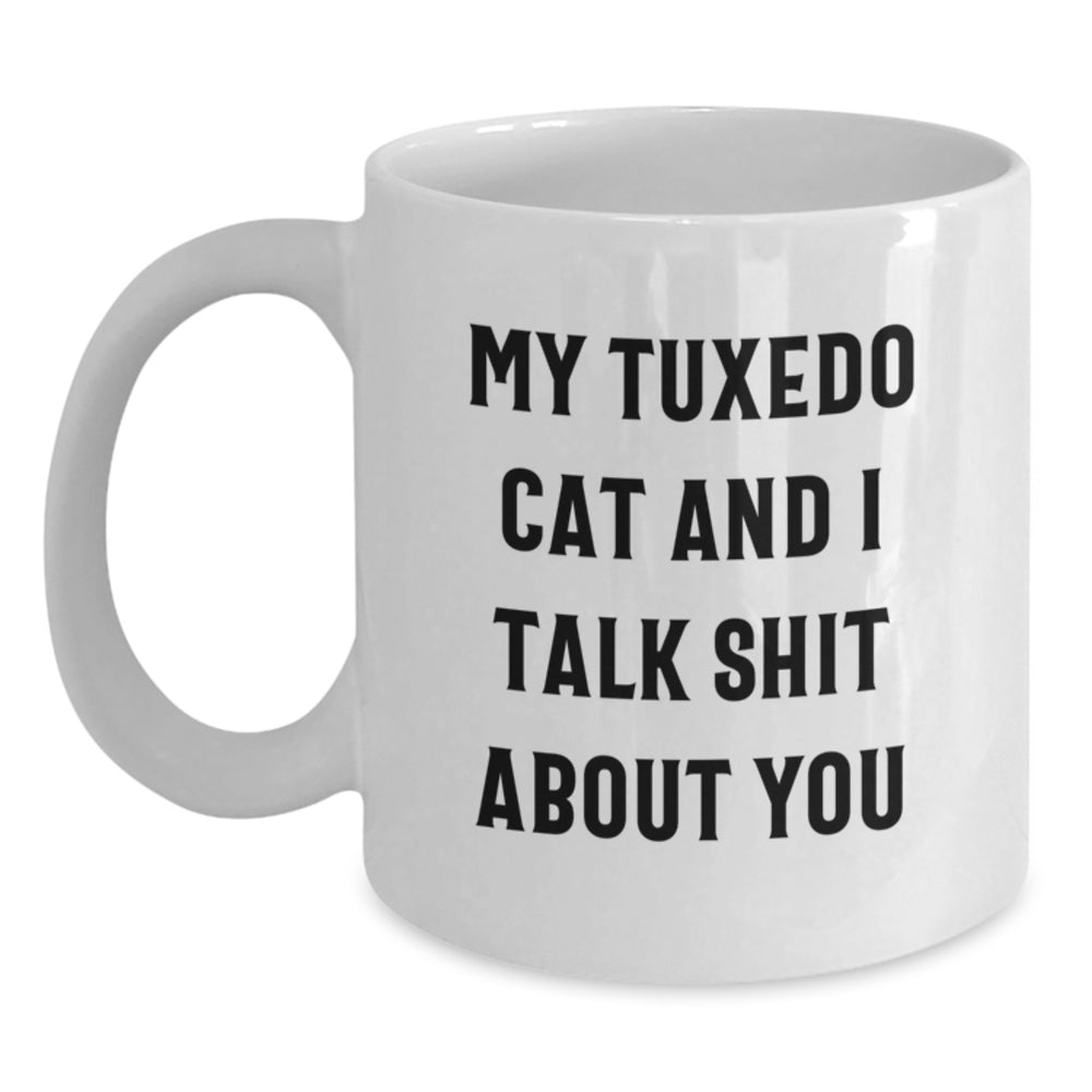 Funny Tuxedo Cat Gifts for Men from Family - White Coffee Mug with Inspirational Quote - Main
