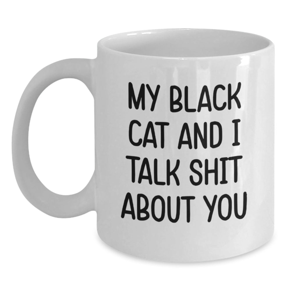 Funny Black Cat Gifts for Men from Friends - White Coffee Mug, 11oz or 15oz, Ceramic, Microwave and Dishwasher Safe, Perfect for Graduation - Main