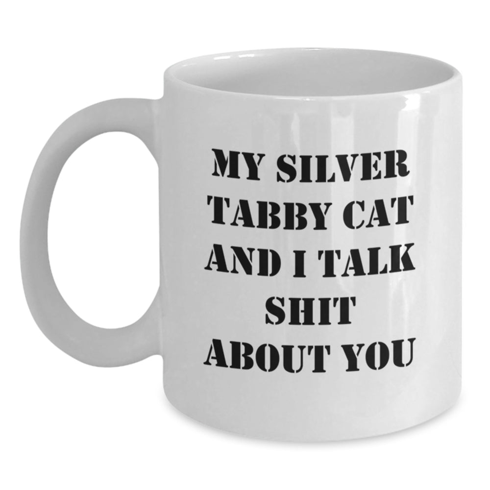 Silver Tabby Cat Gifts, Funny Quote Mug for Graduates, Unique White Coffee Mug from Friends, Family, or Coworkers for Him, Her, or Them - Main