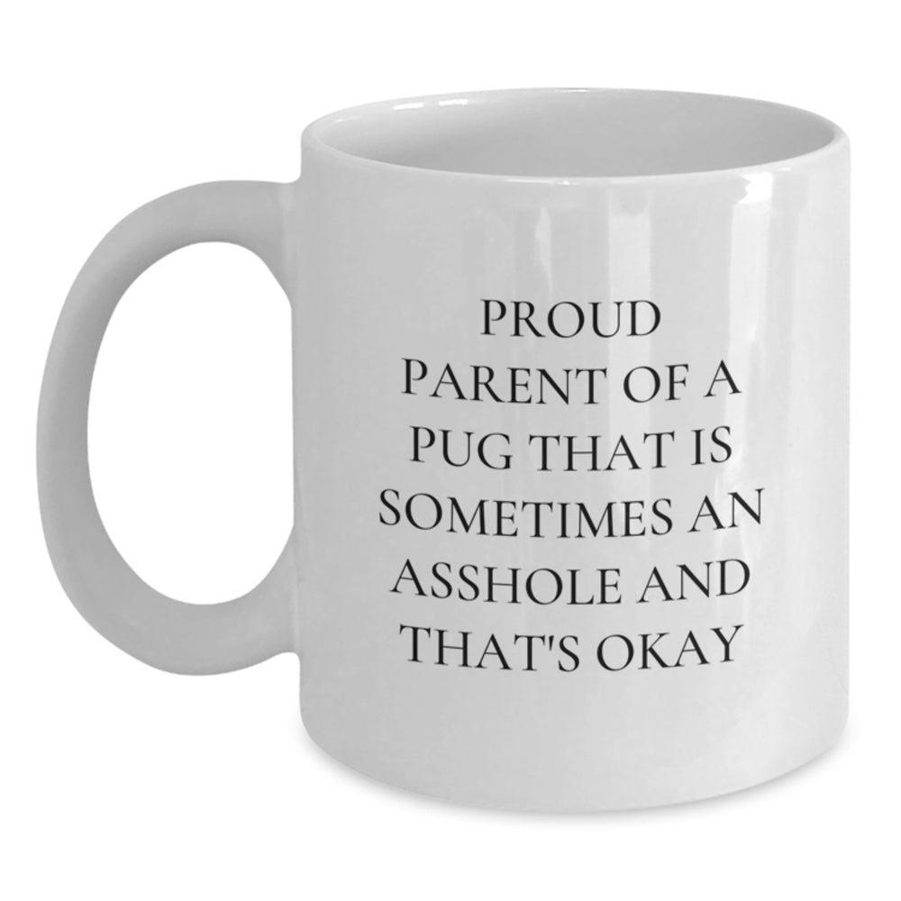Pug Dog Graduation Gifts from Proud Pug Parents, Funny White Coffee Mug for Friends, Family, or Coworkers - Main