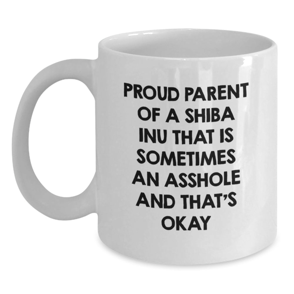 Shiba Inu Dog Gifts from Friends, Proud Parent of a Shiba Inu, White Coffee Mug, Birthday Unique Presents for Men, Women, Shiba Inu Dog Lovers, Funny Quote - Main