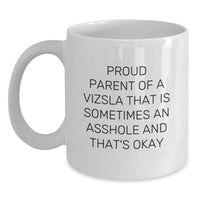 Load image into Gallery viewer, Vizsla Dog Funny Quote Gifts from Family to Proud Owner of an Asshole and That&#39;s Okay, White Coffee Mug for Graduation - Main
