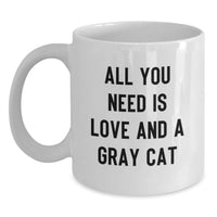 Load image into Gallery viewer, Funny Gray Cat Gifts for Women Friends, White Coffee Mug with All You Need Is Love, Perfect Graduation Unique Gifts from Family - Main