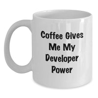 Load image into Gallery viewer, Funny Developer Coffee Mug Gifts from Friends for Christmas, 'Coffee Gives Me My Developer Power', White Coffee Mug for Developers - Main