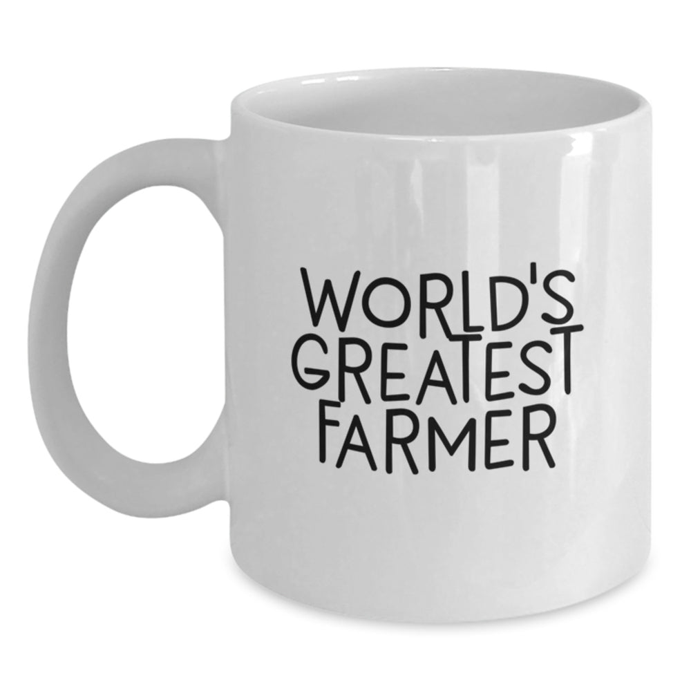 Funny Farmer Gifts for Him - World's Greatest Farmer White Coffee Mug, Perfect Birthday Unique Gift for Men, Gifts from Friends, 11oz or 15oz Capacity, Ceramic, Microwave and Dishwasher Safe - Main
