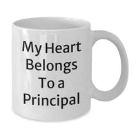 Load image into Gallery viewer, Funny Principal Gifts for Him - White Coffee Mug with My Heart Belongs To A Principal Quote, Perfect for Principal Birthday Unique Gifts from Friends or Family - Additional