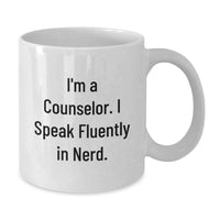 Load image into Gallery viewer, Funny Counselor Gifts from Men to Women, White Coffee Mug, 'I Speak Fluently In genius' Quote, Christmas Unique Gifts - Additional