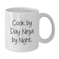 Load image into Gallery viewer, Funny Graduation Unique Gifts for the Cook in the Family - 'Cook By Day. Ninja By Night.' White Coffee Mug - Additional