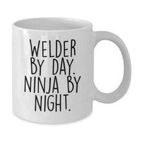 Load image into Gallery viewer, Funny Welder Gifts, White Coffee Mugs for Men, 'Welder By Day. Ninja By Night.' Christmas Unique Gifts from Friends - Additional