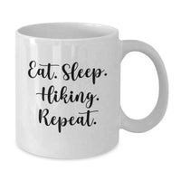 Load image into Gallery viewer, Funny Hiking White Coffee Mug, Eat. Sleep. Hiking. Repeat. Gifts for Hiking Men from Friends, Unique Christmas Unique Gifts - Additional