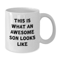 Load image into Gallery viewer, Funny Gifts for Son, Birthday Unique Son White Coffee Mug, 'This Is What An Awesome Son Looks Like' Funny White Coffee Mug for Men or Women - Additional