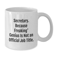 Load image into Gallery viewer, Funny Secretary Gifts from Friends, Inspirational White Coffee Mug, &#39;Secretary. Because Freaking&#39; genius Is Not An Official Job Title.&#39; for Birthday - Additional
