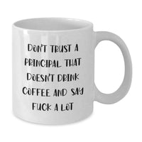 Load image into Gallery viewer, Funny Principal Gifts from Men, Unique White Coffee Mug for Principal with 'Don't Trust A Principal That Doesn't Drink Coffee And Say F--k A Lot' Quote, Perfect for Principal on Mother's Day - Additional