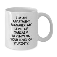 Load image into Gallery viewer, Funny Apartment Manager Gifts from Family - White Coffee Mug for Apartment Manager - My Level Of Sarcasm Depends On Your Level Of Stupidity - Additional