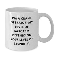 Load image into Gallery viewer, Funny Crane Operator Gifts for Her, Unique White Coffee Mug from Men, I'm A Crane Operator. My Level Of Sarcasm Depends On Your Level Of Stupidity. Humorous Mug for Mother's Day - Additional