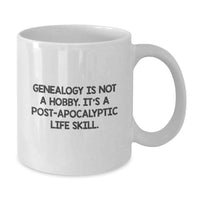 Load image into Gallery viewer, Funny Genealogy Gifts for Genealogy Graduates, White Coffee Mug with Genealogy Is Not A Hobby. It's A Post-apocalyptic Life Skill. Quote, Gifts from Family, Friends, or Coworkers - Additional