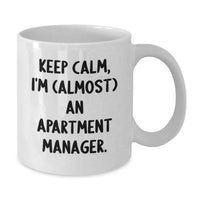 Load image into Gallery viewer, Funny Apartment Manager Gifts from Family to New Grad - Gifts for Apartment Manager, White Coffee Mug with Keep Calm, I'm (almost) An Apartment Manager. Quote - Additional