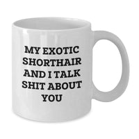 Load image into Gallery viewer, Exotic Shorthair Cat Funny White Coffee Mug Gifts from Friends to Exotic Shorthair Cat Lovers, Graduation Unique Gifts, &#39;My Exotic Shorthair And I Talk Shit About You&#39; - Additional
