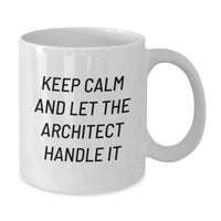 Load image into Gallery viewer, Funny Architect White Coffee Mug - Gifts from Friends and Family for Graduation, 'Keep Calm and Let the Architect Handle It' - 11oz or 15oz Ceramic White Mug - Additional