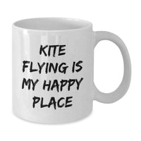 Load image into Gallery viewer, Kite Flying Gifts for Men, &#39;Kite Flying Is My Happy Place&#39; White Coffee Mug, Unique Graduation Gift for Coworkers, Friends, and Family - Additional
