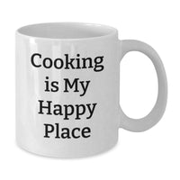 Load image into Gallery viewer, Funny Cooking Gifts for Friends, White Coffee Mug for Graduation, &#39;Cooking Is My Happy Place&#39; Quote, 11oz or 15oz Capacity, Microwave and Dishwasher Safe Gifts from Family - Additional
