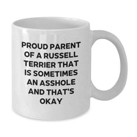Load image into Gallery viewer, Funny Russell Terrier Dog Gifts from Friends, Gifts for Men and Women Who Love a Sassy Russell Terrier White Coffee Mug, Proud Parent Quote, Graduation Unique Gifts - Additional

