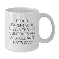 Load image into Gallery viewer, Vizsla Dog Funny Quote Gifts from Family to Proud Owner of an Asshole and That&#39;s Okay, White Coffee Mug for Graduation - Additional

