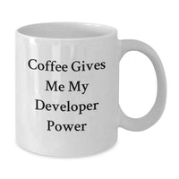 Load image into Gallery viewer, Funny Developer Gifts for Him or Her, White Coffee Mug, 'Coffee Gives Me My Developer Power', Christmas Unique Presents from Friends - Additional