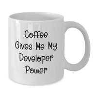 Load image into Gallery viewer, Funny Developer Gifts from Friends, White Coffee Mug for Men, Women or Coworkers, Inspirational Quote - Coffee Gives Me My Developer Power - Additional