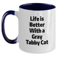 Load image into Gallery viewer, Funny Gray Tabby Cat Gifts for Men from Friends - Two Tone Coffee Mug with Life is Better Quote - Main