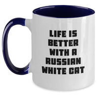 Load image into Gallery viewer, Funny Russian White Cat Gifts for Russian White Cat Lovers - Two Tone Coffee Mug - Life Is Better With Russian White Cats Birthday Unique Gifts - Main
