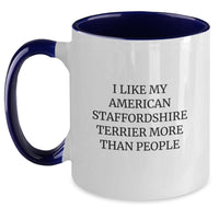 Load image into Gallery viewer, Funny American Staffordshire Terrier Dog Gifts - I Like My American Staffordshire Terrier More Than People Two Tone Coffee Mug for Birthday - Main
