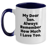 Load image into Gallery viewer, Funny Son Birthday Unique Gifts from Mom to My Dear Son Always Remember How Much I Love You Two Tone Coffee Mug - Main
