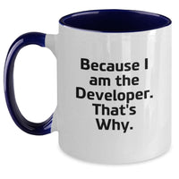 Load image into Gallery viewer, Funny Developer Gifts from Friends, Unique Two Tone Coffee Mug for Graduation, 'Because I Am The Developer. That's Why.' - Main