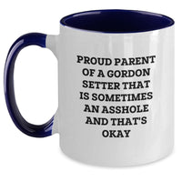 Load image into Gallery viewer, Funny Gordon Setter Dog Gifts from Friends to Proud Parents - Unique Graduation Mugs - Two Tone Coffee Mug, Proud Parent of a Gordon Setter that is Sometimes an Asshole and that&#39;s Okay - Main
