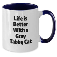 Load image into Gallery viewer, Funny Gray Tabby Cat Gifts for Men from Friends - Two Tone Coffee Mug with Life is Better Quote - Additional