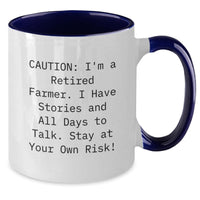 Load image into Gallery viewer, Funny Farmer Gifts from Friends - Stay At Your Own Risk Two Tone Coffee Mug for Farmer Man - Unique Graduation Gifts for Men - Additional
