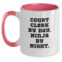 Load image into Gallery viewer, Court Clerk Gifts from Friends - 'Court Clerk By Day. Ninja By Night.' Two Tone Coffee Mug for Court Clerks - Main