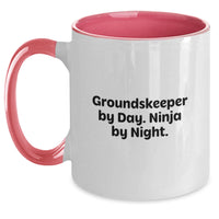 Load image into Gallery viewer, Funny groundskeeper Gifts from Friends, Unique groundskeeper Two Tone Coffee Mug, groundskeeper By Day Ninja By Night Quote, Christmas Unique Gifts for groundskeeper - Main