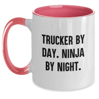 Load image into Gallery viewer, Trucker Gifts for Men, Funny Two Tone Coffee Mugs Black and White, Christmas Unique Gifts from Family, 'Trucker By Day. Ninja By Night.' - Main