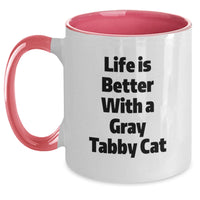 Load image into Gallery viewer, Funny Gray Tabby Cat Gifts for Men from Friends - Two Tone Coffee Mug with Life is Better Quote - Main