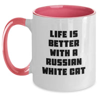 Load image into Gallery viewer, Funny Russian White Cat Gifts for Russian White Cat Lovers - Two Tone Coffee Mug - Life Is Better With Russian White Cats Birthday Unique Gifts - Main
