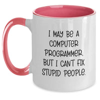 Load image into Gallery viewer, Computer Programmer Humor Gifts from Friends and Family, I May Be A Computer Programmer, But I Can&#39;t Fix Stupid People., Funny Two Tone Coffee Mug, Graduation Unique Gifts for Computer Programmer - Main

