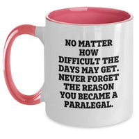 Load image into Gallery viewer, Funny Inspirational Paralegal Gifts from Friends and Family for Paralegal Valentine's Unique Two Tone Coffee Mugs with Quote Never Forget the Reason You Became a Paralegal - Main