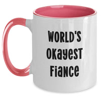 Load image into Gallery viewer, Funny World's Okayest Fiance Two Tone Coffee Mugs for Him, Gifts from Friends for Graduate Fiance, Black and White Color - Main
