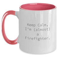 Load image into Gallery viewer, Funny Firefighter Gifts from Friends for Graduation Unique Two Tone Coffee Mugs with 'Keep Calm I'm (almost) A Firefighter' Quote, Firefighter Inspired Mugs for Men, Women, Family, Coworkers - Main