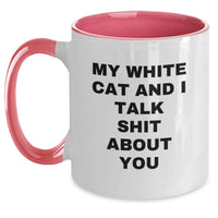Load image into Gallery viewer, Funny White Cat Gifts for Men and Women - My White Cat And I Talk Shit About You Two Tone Coffee Mug, Perfect Graduation Unique Gifts for Friends and Family - Main
