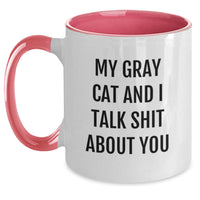 Load image into Gallery viewer, Funny Gray Cat Gifts for Gray Cat Lovers, Unique Two Tone Coffee Mug with My Gray Cat And I Talk Shit About You Quote, Gifts from Friends and Family for Graduation - Main

